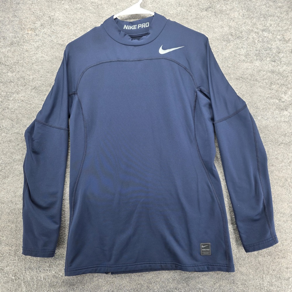Nike Pullover Shirt Mens L Blue Long Sleeve Mock Neck HyperWarm Compression